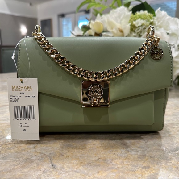 Michael Kors MK Lita Medium Leather Shoulder Crossbody Bag Green - Picture 8 of 13